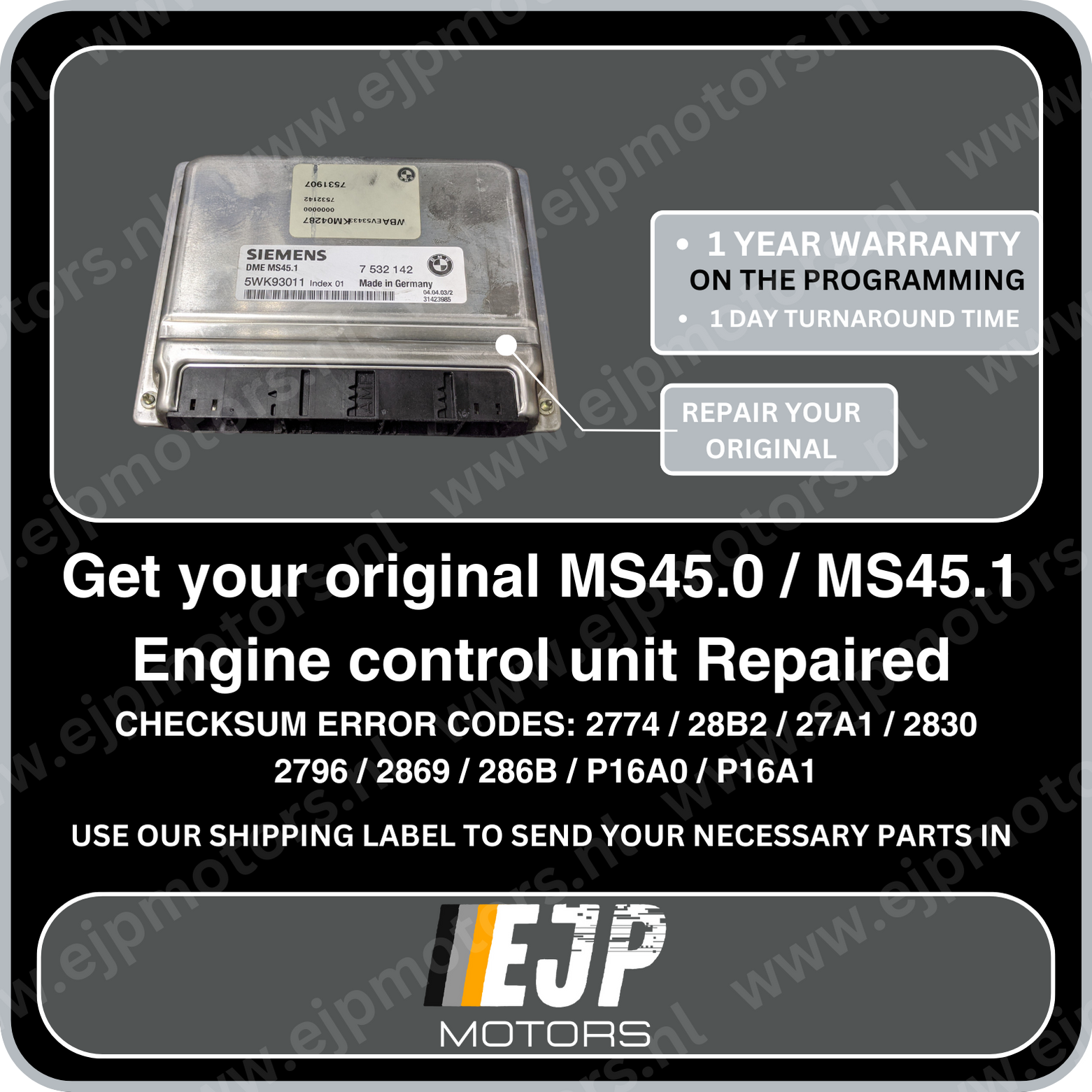 BMW MS45.0 / MS45.1 ECU Repair (DME RAM Checksum Error) — EJP Motors ...